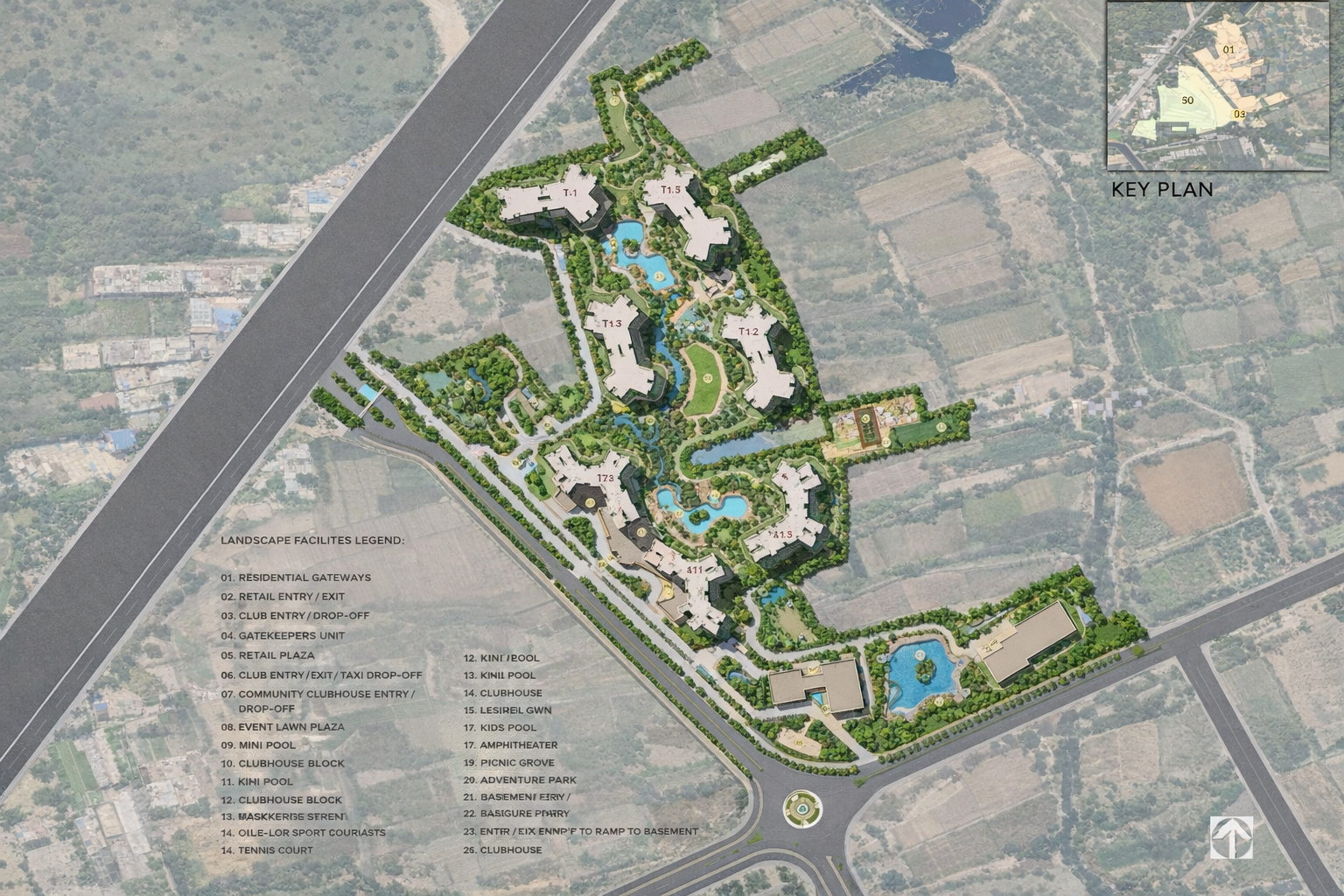 Sobha Trinity master plan illustrating tower locations and site layout